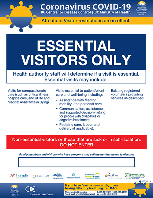 Visitor Guidelines - March 22, 2020 - Fraser Health Authority